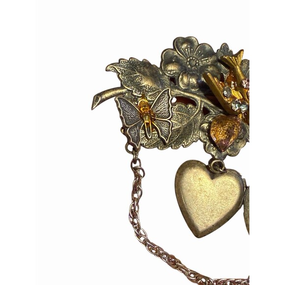 vintage dangling heart brooch butterfly - Picture 2 of 7